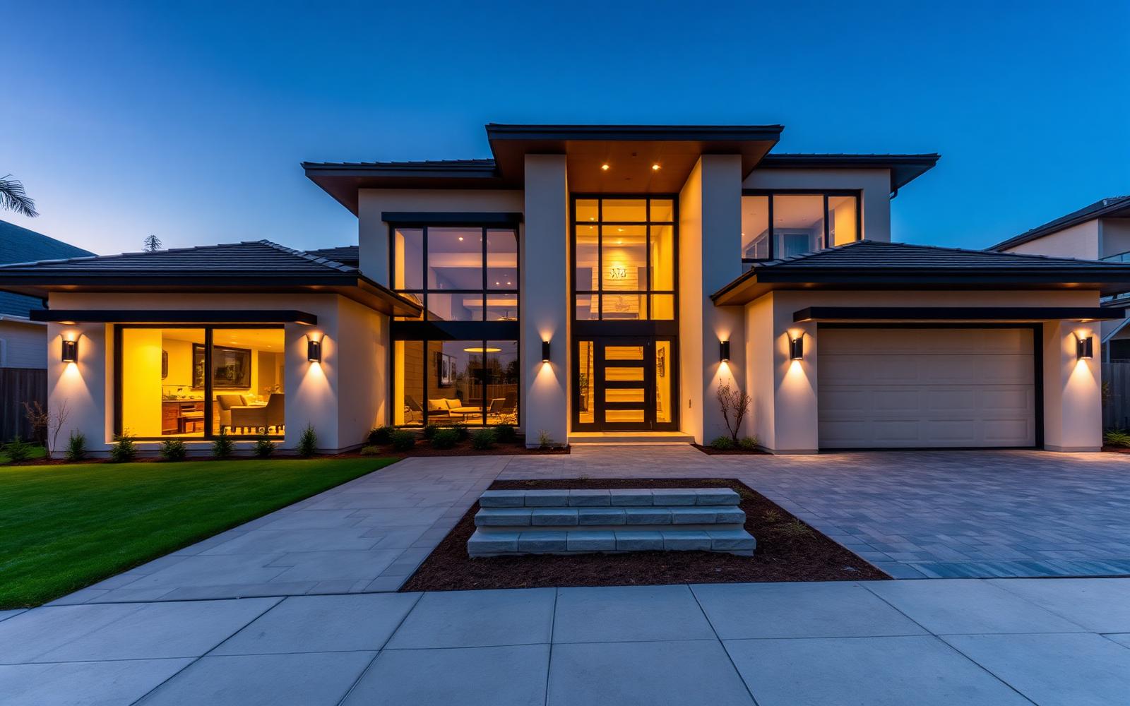 Modern home at dusk